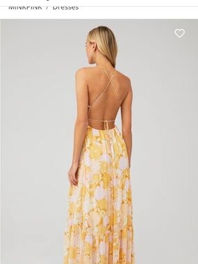 MINKPINK Brianna Midi Dress Yellow Floral Backless Tie Maxi Size S